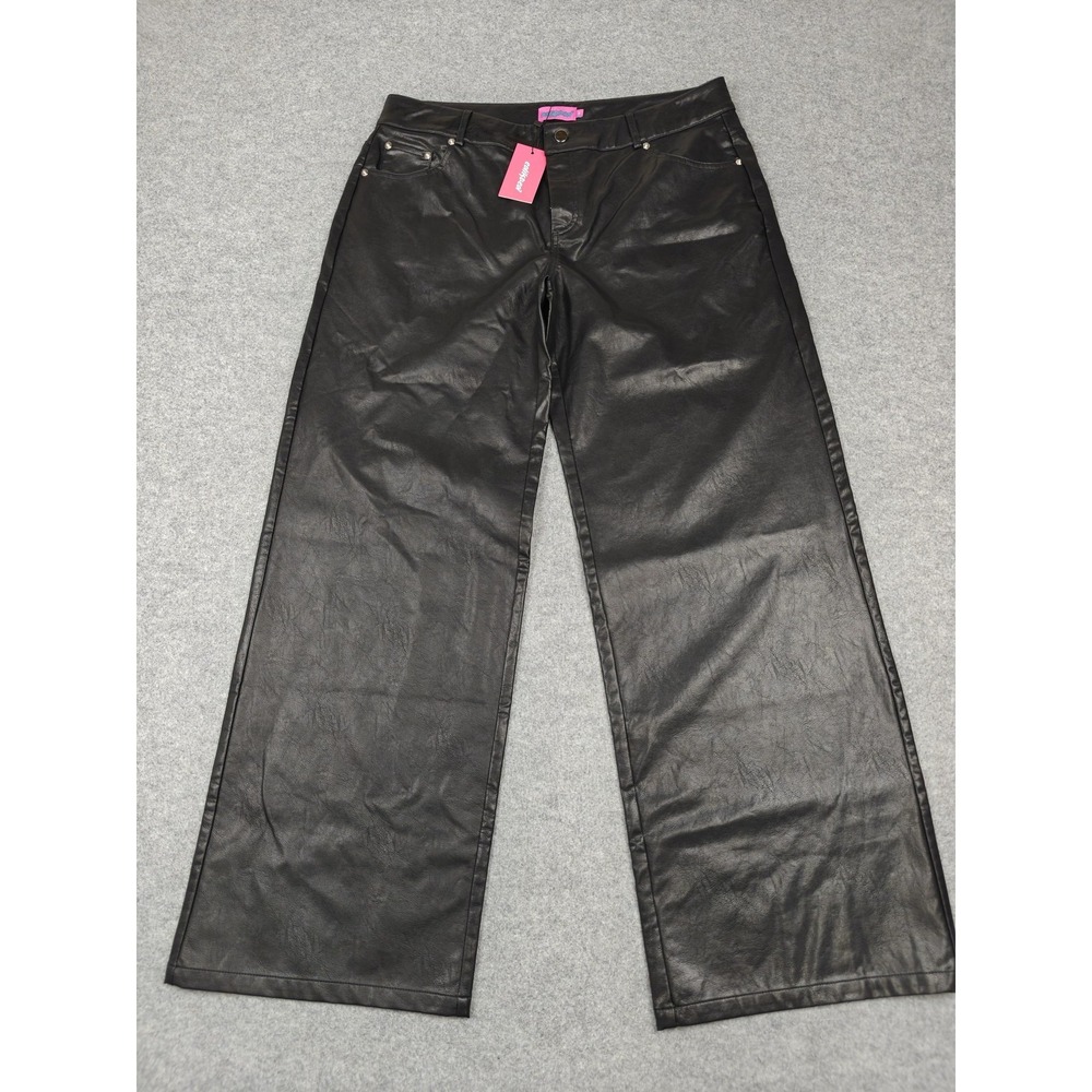 Edikted Pants Womens XL Black Faux Leather Wide Leg Relaxed Dress Party Pockets